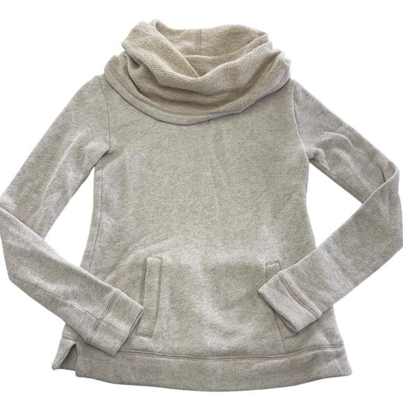 J.Crew Sweater Womens XS Petite Beige Cowl Funnel Neck Kangaroo Pocket E0856 - Picture 1 of 6